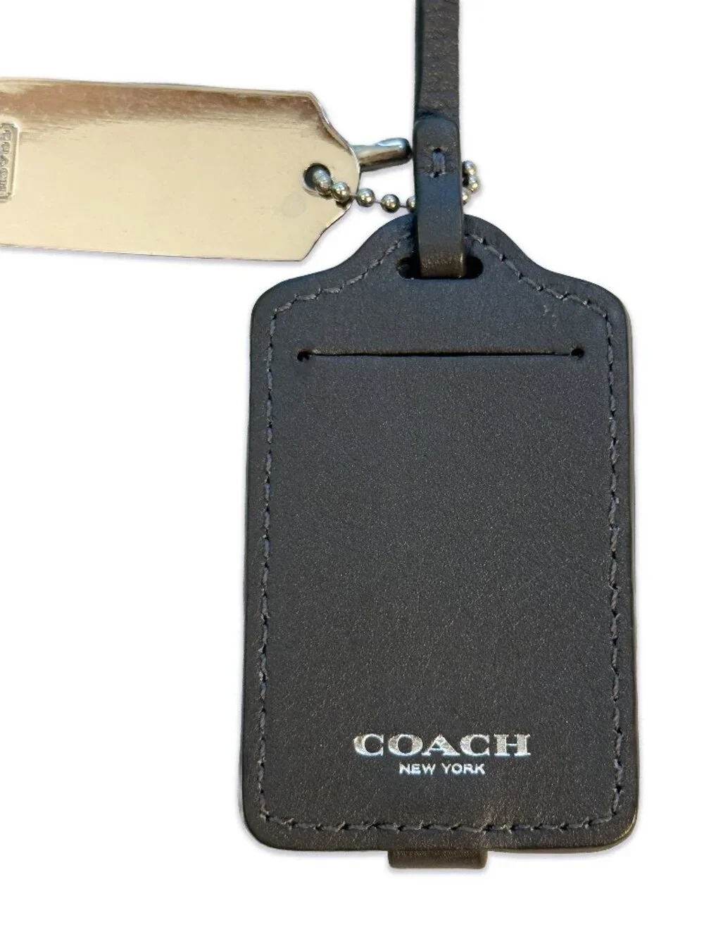 Coach Grey Leather Luggage Bag Tag with Metal Coach Keychain Tag